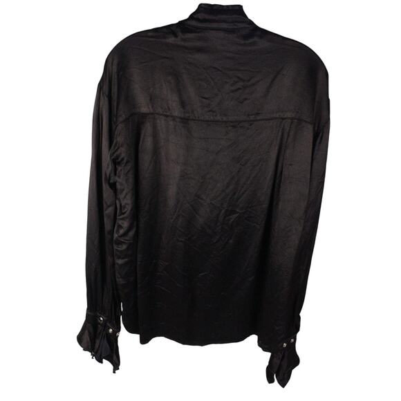 Shrine of Hollywood The Count Ruffle Shirt Men's L Black Pearl Snap Goth - Picture 2 of 10
